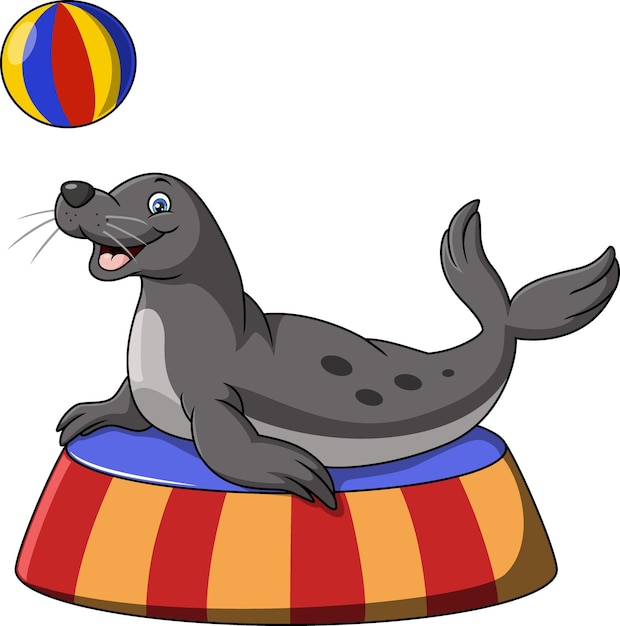 Cute circus seal playing a ball