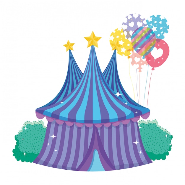 Cute circus tent with balloons helium