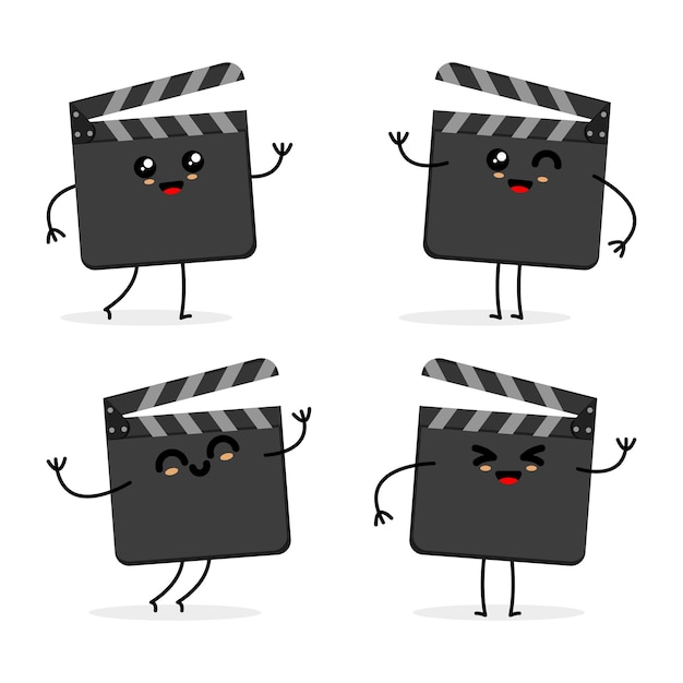 Cute clapperboard character cartoon vector illustration set great for cinema and children's filmmaking themes