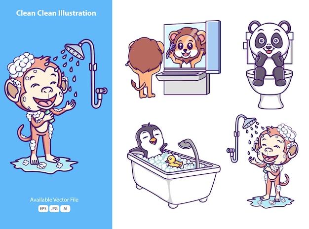 Vector cute clean clean animal cartoon icon illustration funny gifts for stickers