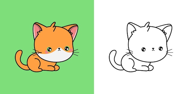 Carino clipart gatto rosso illustrazione e per colorare. cartone animato clip art gatto.