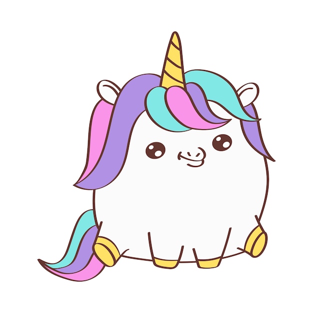 Cute Clipart Unicorn Plump Illustration in Cartoon Style.  Cartoon Clip Art Unicorn Fat.