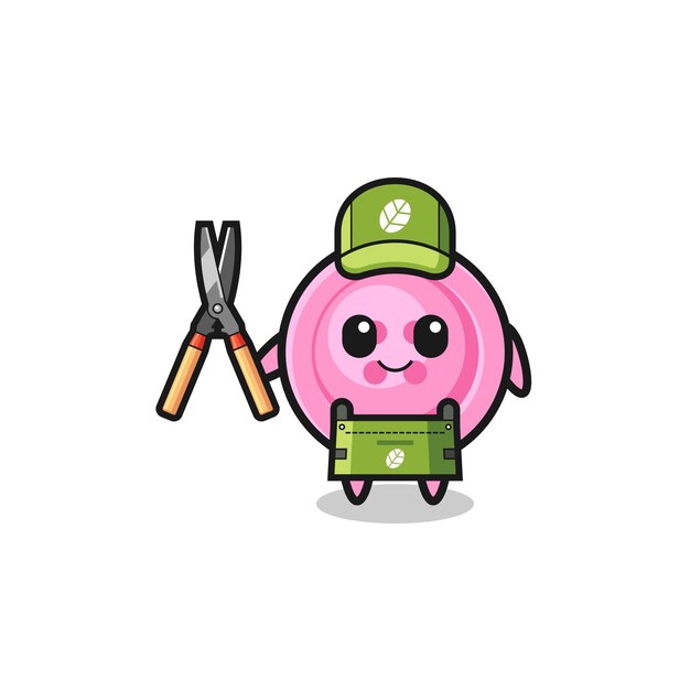 Cute clothing button as gardener mascot