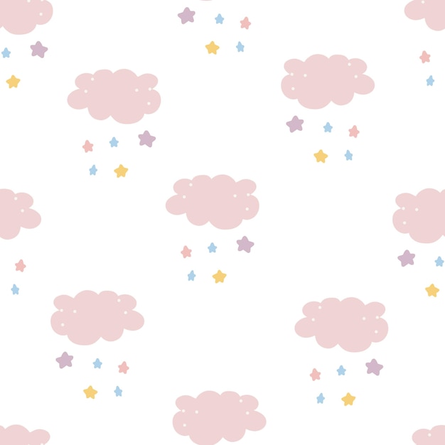 Carino cloud seamless pattern sfondo vettoriale stile di disegno a mano