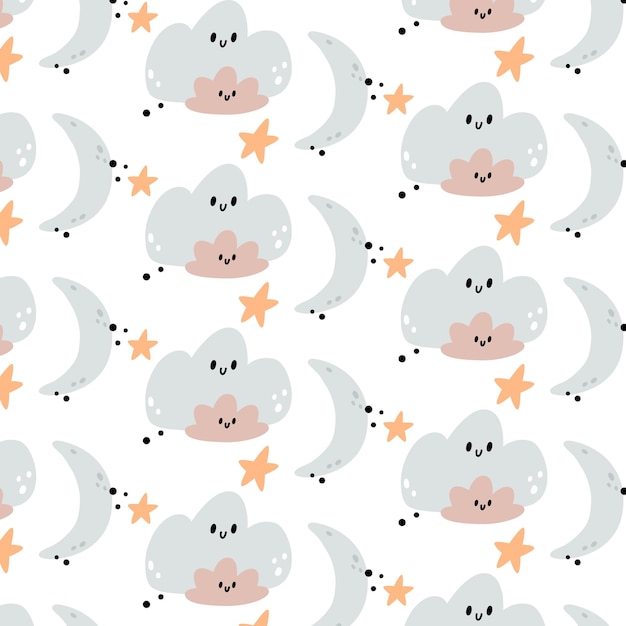 귀여운 구름 별과 달 원활한 패턴 창의적인 유치원 배경 어린이 디자인에 완벽합니다