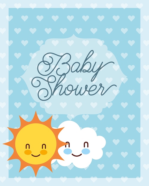 Carta di baby shower carino nuvola e sole dei cartoni animati