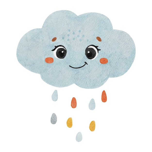 Cute cloud watercolor Happy cloud vector Summer cloud with eyes Cloud isolated vector