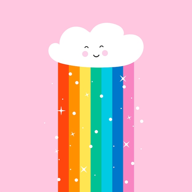 Cute cloud with a rainbow Shine Sky Pink background Baby cute vector illustration