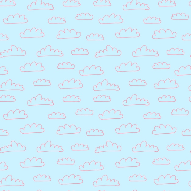 Cute clouds pattern doodle seamless pattern with cloud on white background