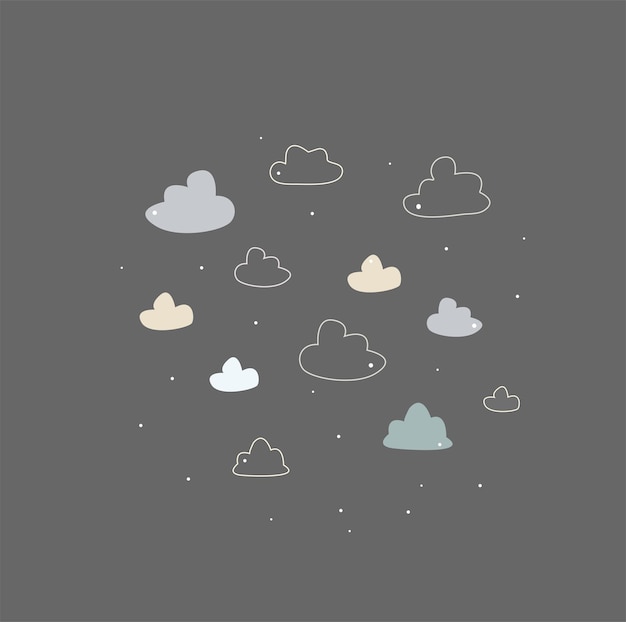 Cute clouds simple seamless pattern. vector clouds of different shapes on a blue background