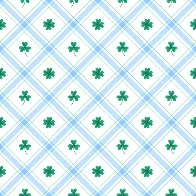 Cute clover lucky leaf element blauw groen diagonale streep lijn tilt geruit gingham patroon