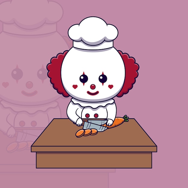 Vector cute clown chef cutting carrot