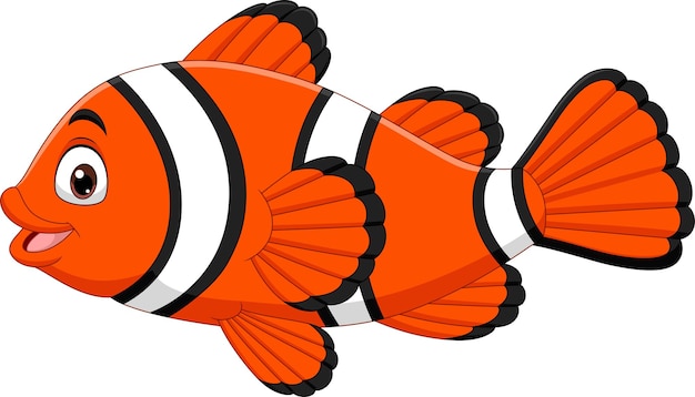 Cute clown fish cartoon on white