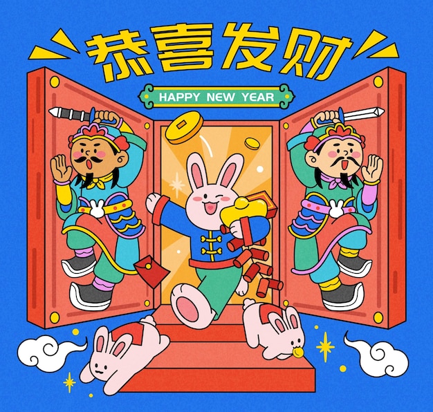 Cute CNY door gods illustration