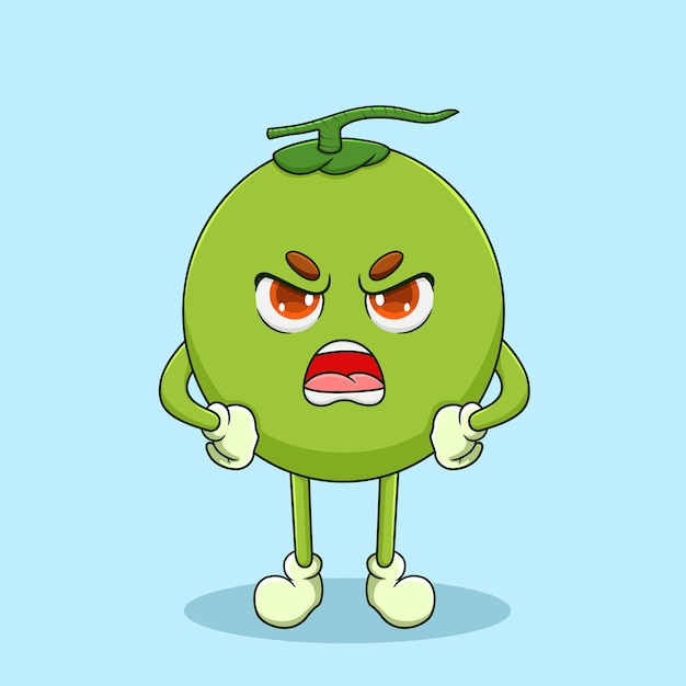 Cute Coconut With Angry Expression Illustration