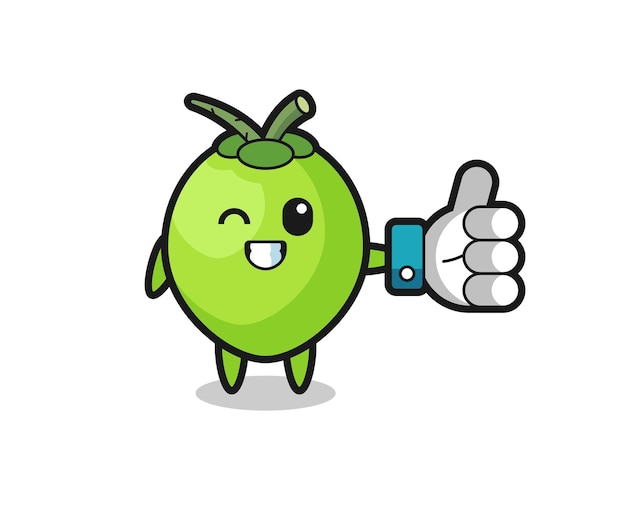 cute coconut with social media thumbs up symbol