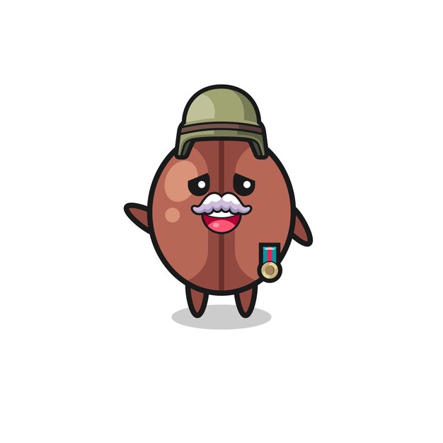 Cute coffee bean as veteran cartoon  cute design