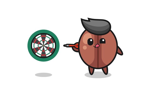 Vector cute coffee bean is playing dart , cute design