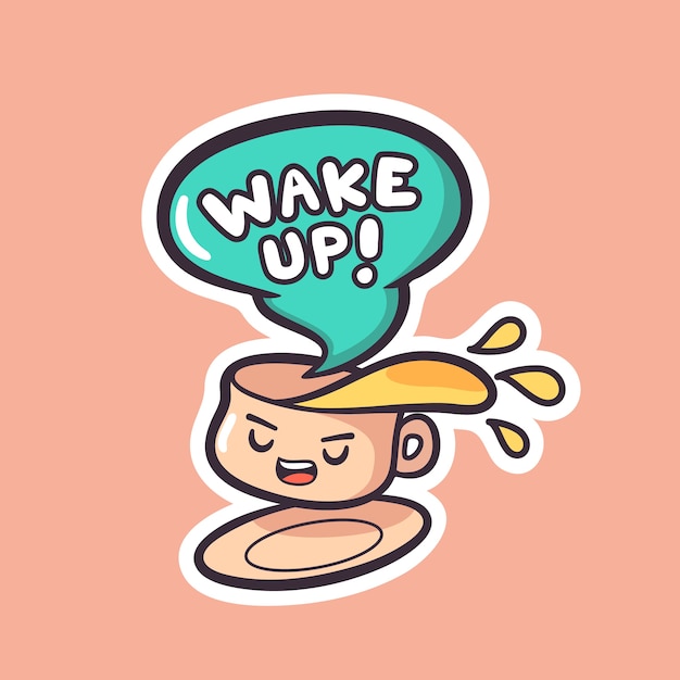 Vector cute coffee cartoon hand drawn character sticker design