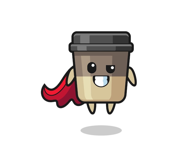 The cute coffee cup character as a flying superhero , cute style design for t shirt, sticker, logo element