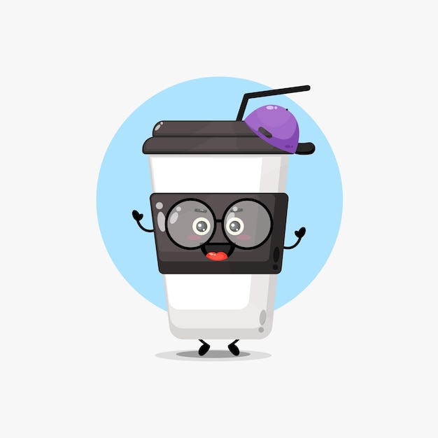 Cute coffee cup character wearing a hat