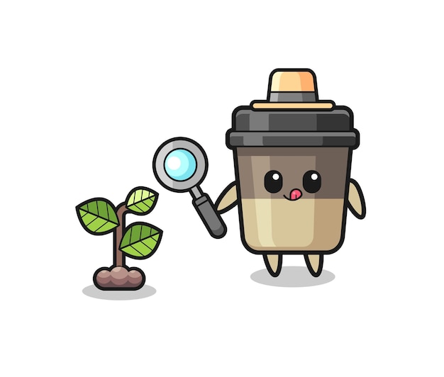 Cute coffee cup herbalist researching a plants