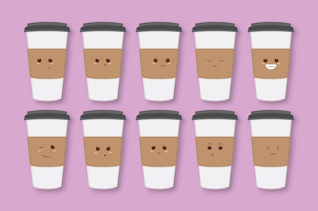 Vector cute coffee cup sticker collection