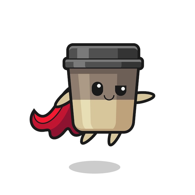 Cute coffee cup superhero character is flying