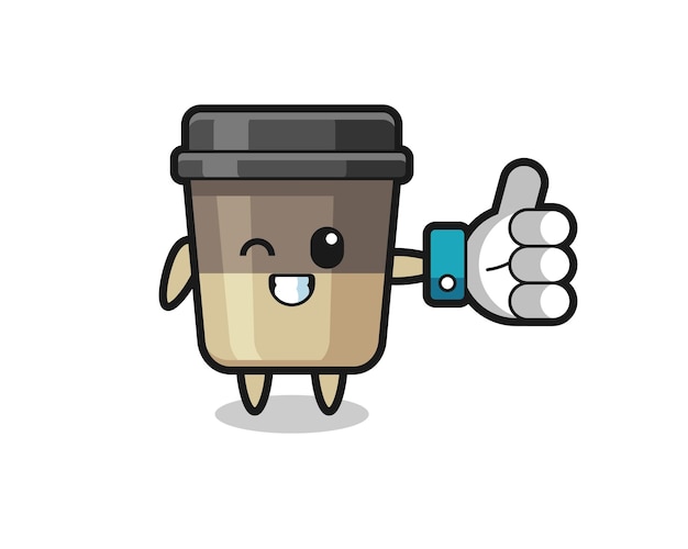 Cute coffee cup with social media thumbs up symbol , cute style design for t shirt, sticker, logo element