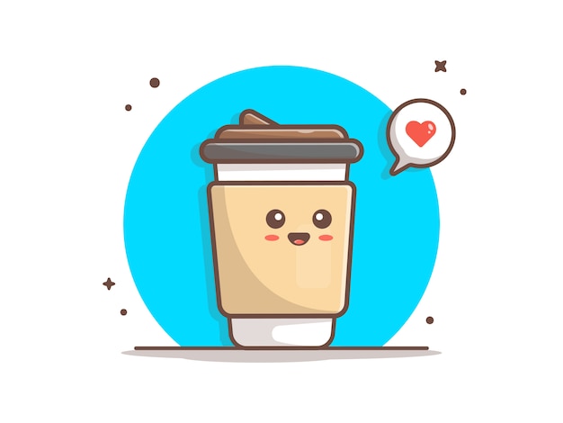 Cute Coffee with Love Icon Illustration