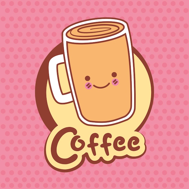 Vettore carino caffè freddo kawaii su sfondo rosa illustrazione vettoriale