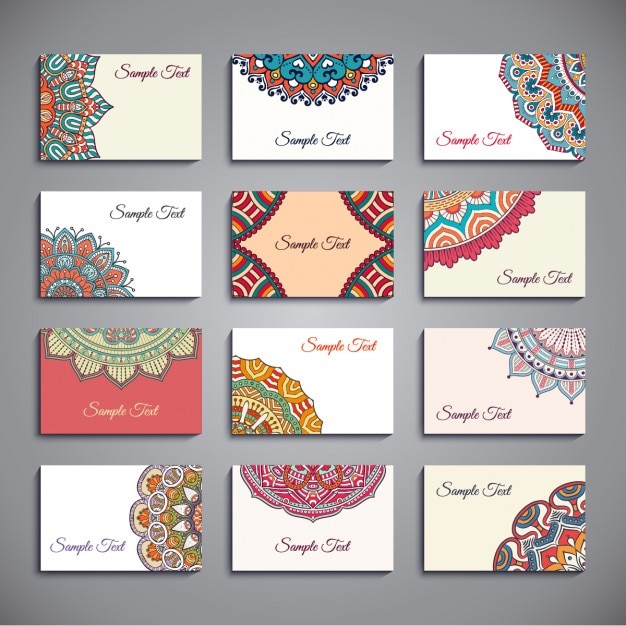 Cute collection of business cards in boho style