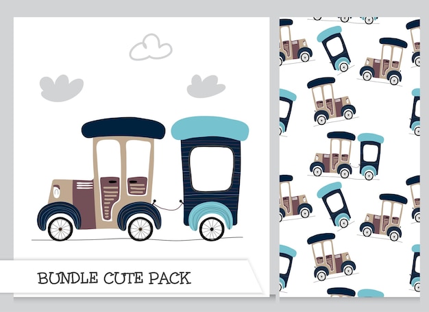 Vector cute collection cartoon flat classic car pattern set