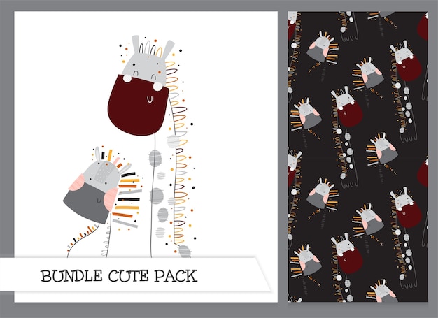 Cute collection cartoon flat  giraffe pattern set