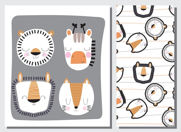 Vector cute collection flat animal baby shower illustration