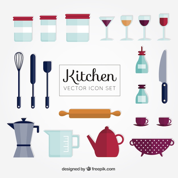 Carino raccolta di utensili da cucina piatti