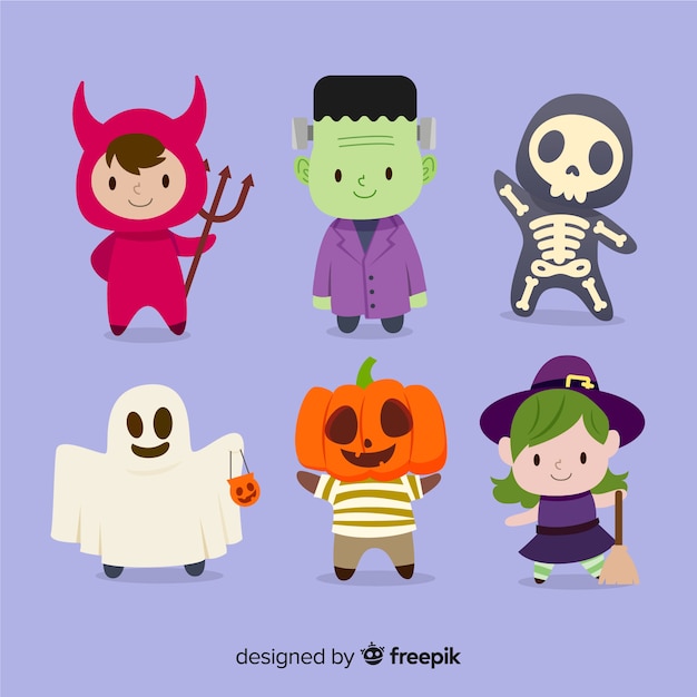 Cute collection of halloween character in flat design