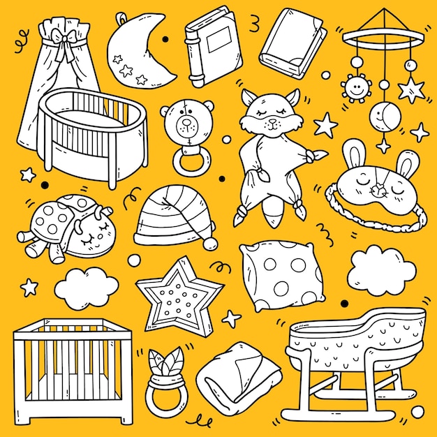 Cute collection of outline baby sleeping doodles