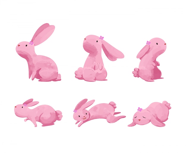 Vector cute collection watercolor rabbit