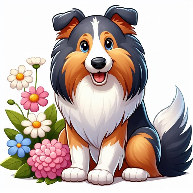 Cute collie dog cartoon vector style white background