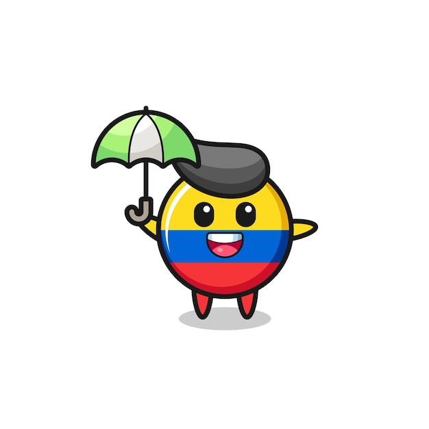 Cute colombia flag badge illustration holding an umbrella