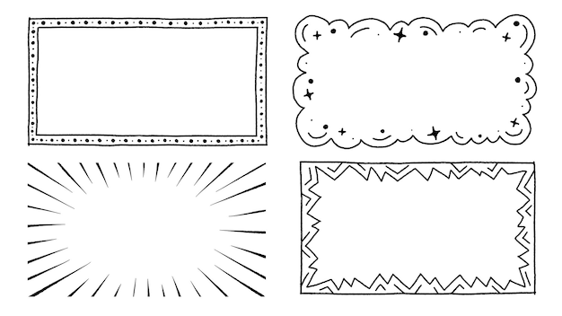 Симпатичные цветные каракули, прямоугольник, черно-белое облако, звезда, цирк, свет, зигзаг, взрыв, аниме, фокусная линия