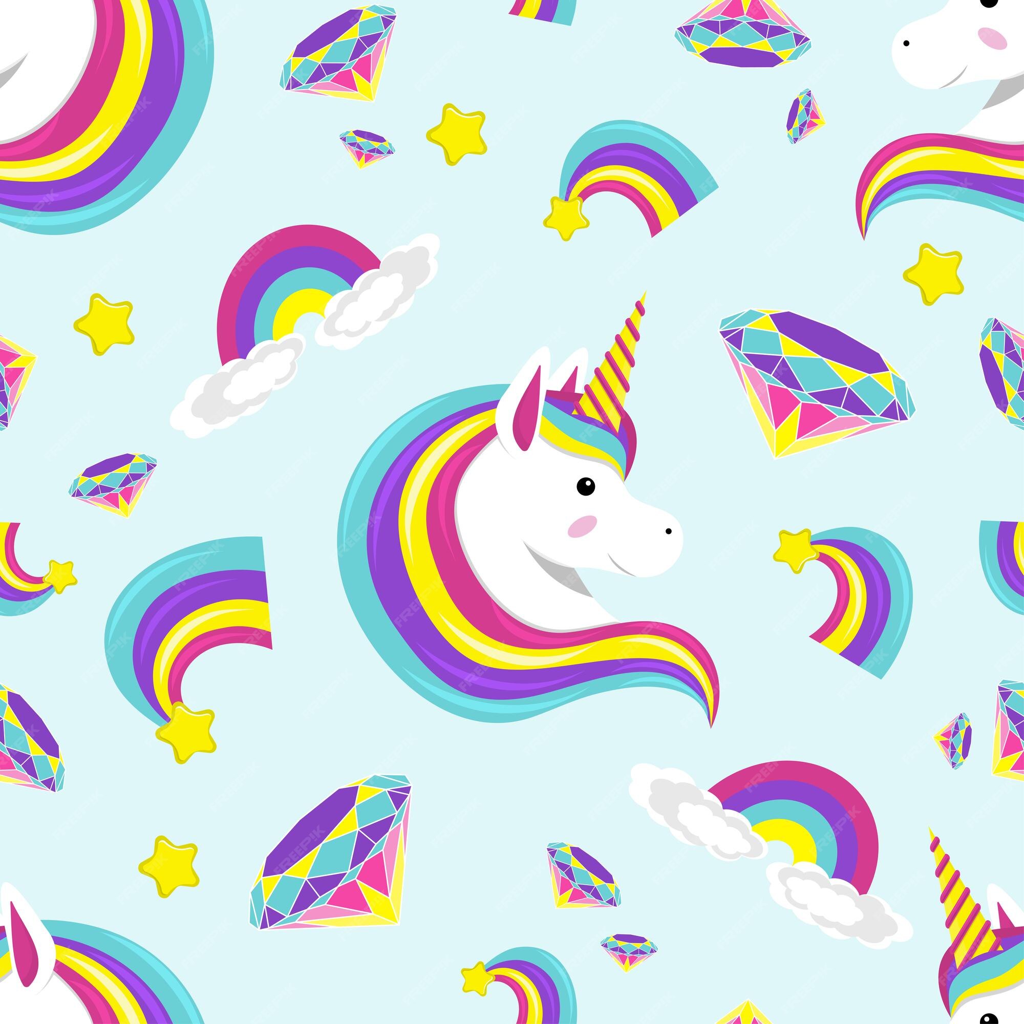 Premium Vector | Cute colored unicorn, rainbow, diamond seamless ...