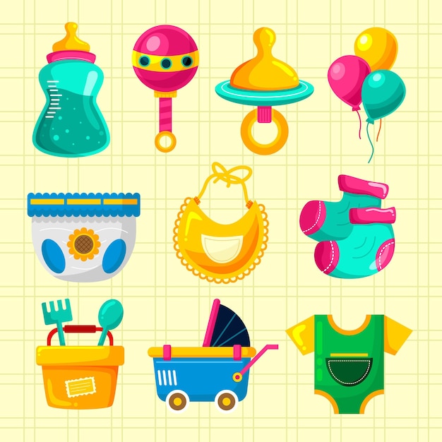 Cute colorful baby equipment set