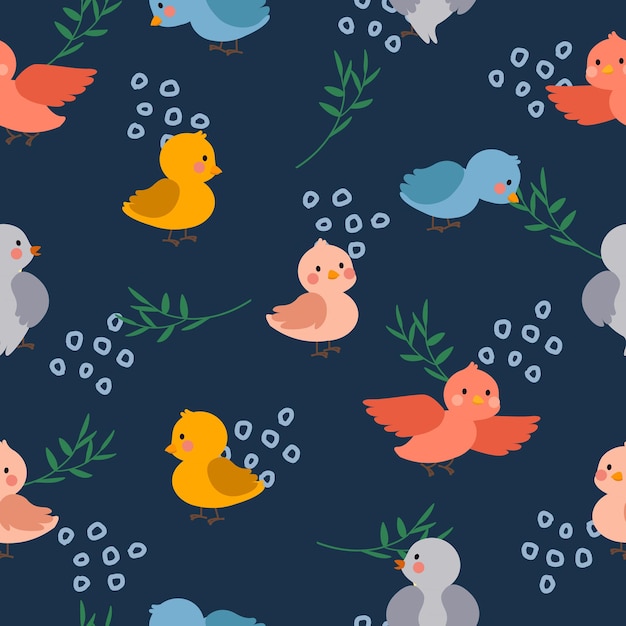 Cute colorful birds seamless pattern backgroun