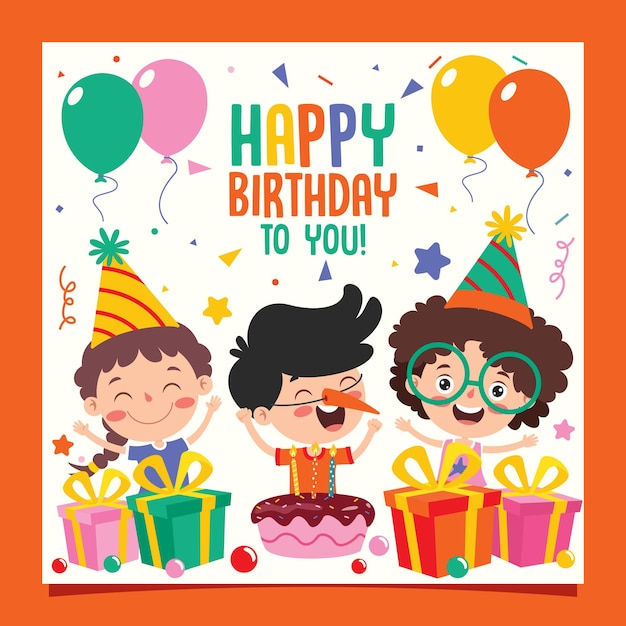 Vector cute colorful birthday card template