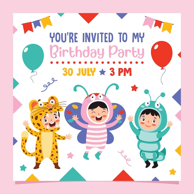 Vector cute colorful birthday card template