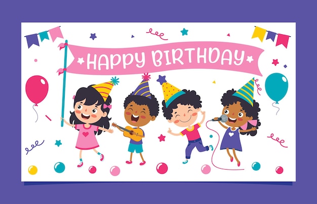 Vector cute colorful birthday card template