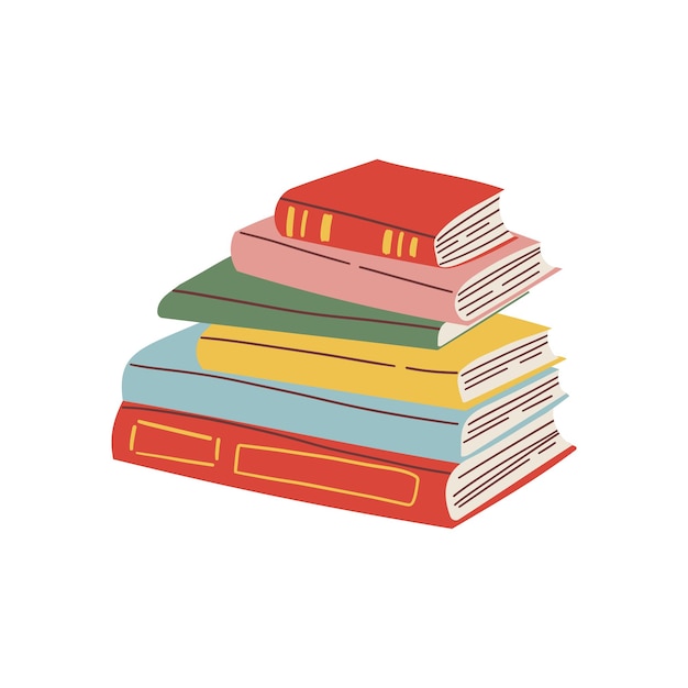 Милая красочная коллекция книг Набор различных стопов и кучей книг открытых и закрытых книг Образовательная тема научная и художественная литература Векторная иллюстрация изолирована на белом фоне
