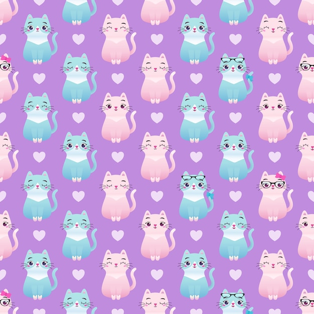 Cute colorful cat kitten seamless pattern